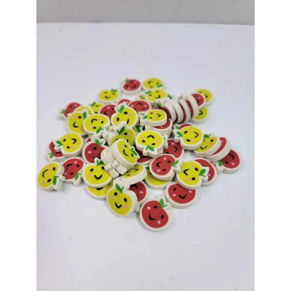 Lot of 60 Mini Fruit Erasers Smiley Apple Lemon Kawaii Teacher School Party...
